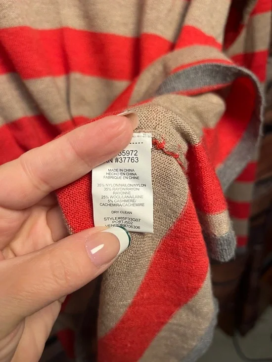 C&C California Striped Red and Tan Cashmere Blend Sweater (149) - Picture 8 of 13